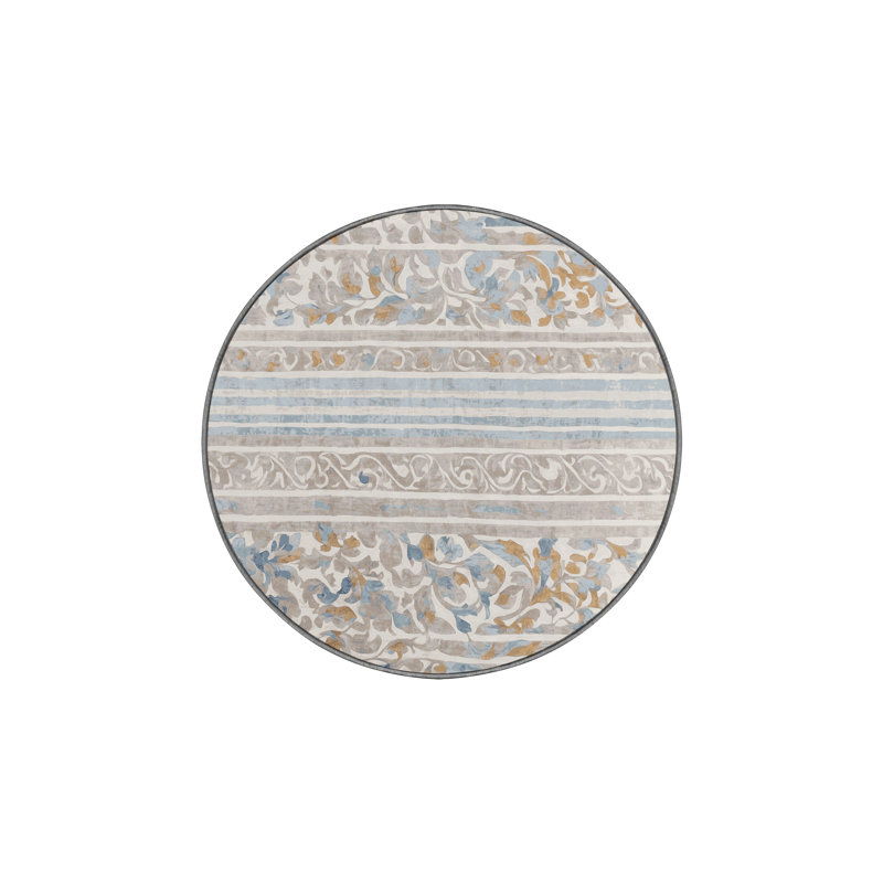 Machine Washable Gray Area Rug, Round 6'