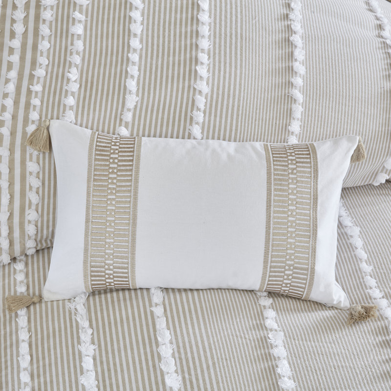Anslee Taupe Embroidered 100% Cotton Oblong 12x20'' Decorative Pillow