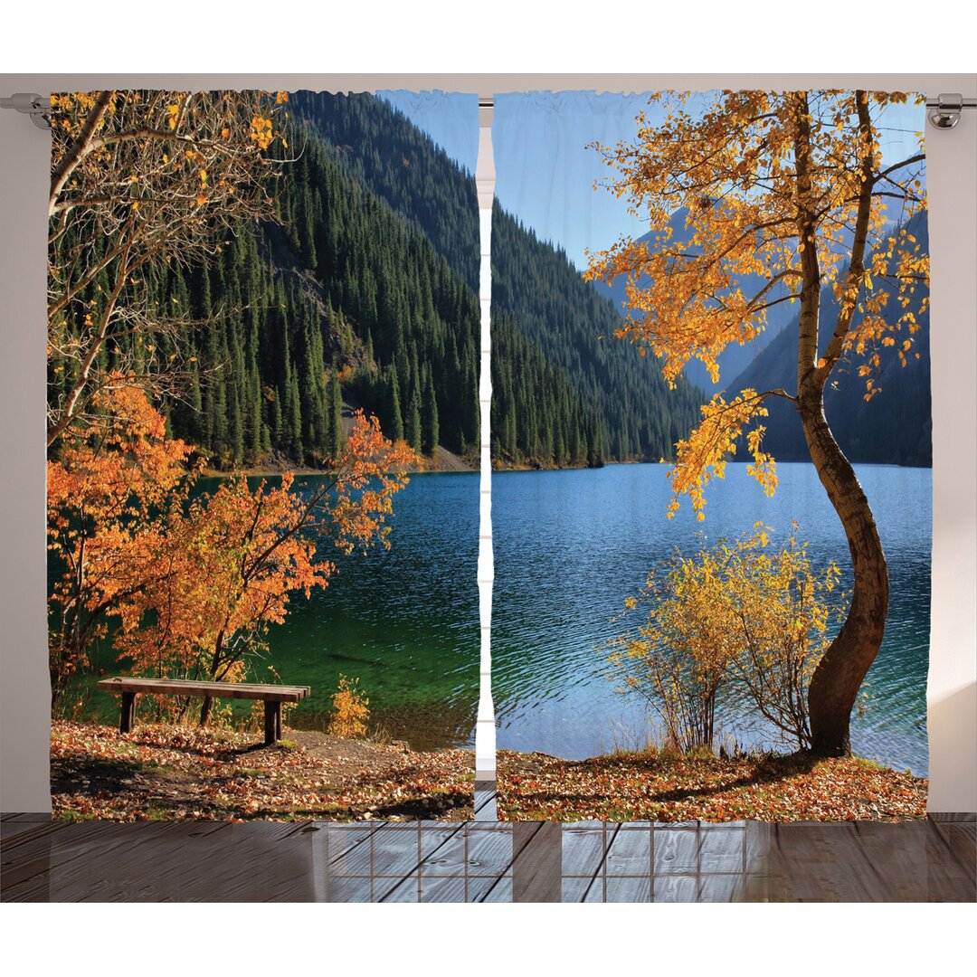 Rustikaler Vorhang, Lake Forest Autumn Tree, Fallen, Orange Grün