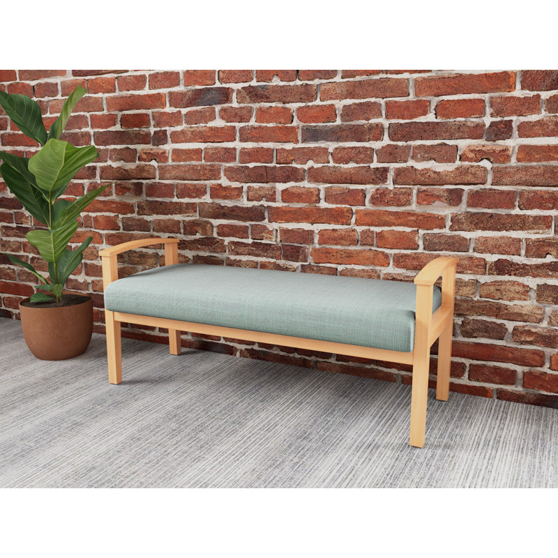 Banc en bois massif Amherst, Naturel, Chambray écume de mer