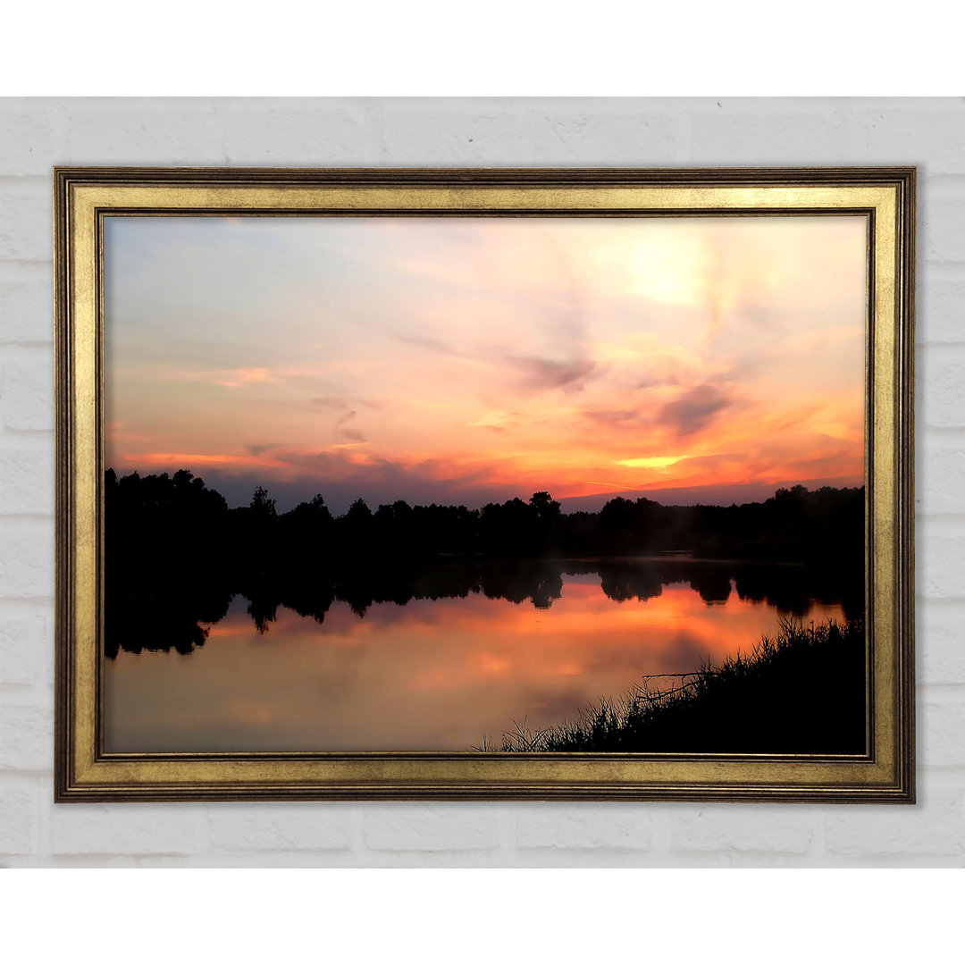 Sonnenuntergang Baum Reflexionen Gerahmter Druck