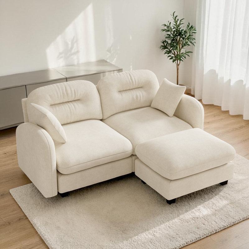Wilroy Two Seat L-Shaped Couch With Ottoman,Soft Chenille Fabric,Quilted Pleated Design High-Density Foam,Fits Bedrooms Living Rooms Reading Nooks