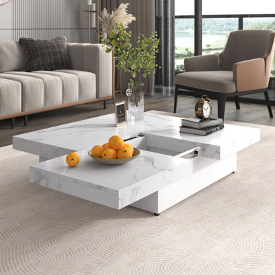 Table basse carrée en placage de marbre avec plateau coulissant de 39,4 po