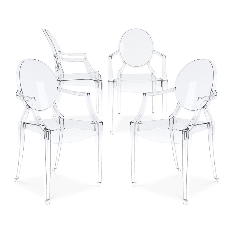 Clear Polycarbonate Modern Arm Chairs, Set of 4