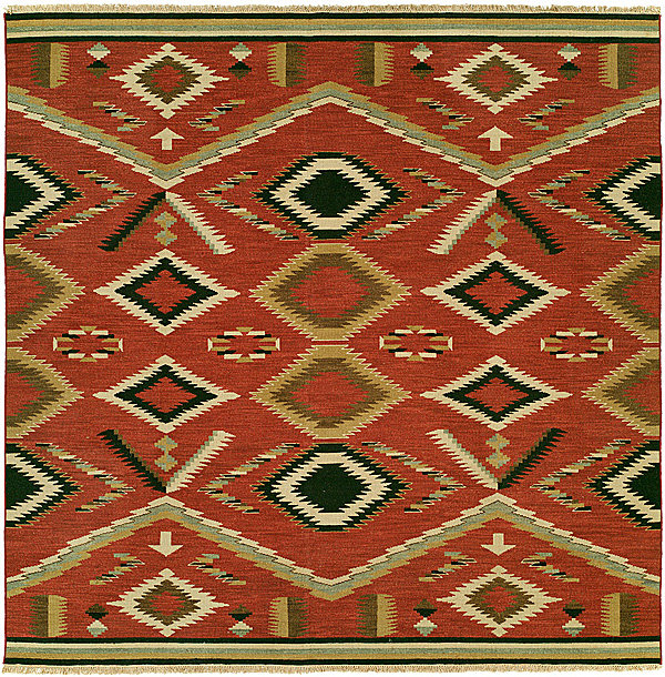 Wool Southwestern Area Rug in Red, Square 6'