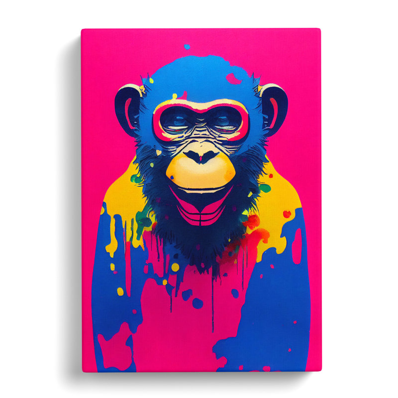 Paint Drip Monkey No.1 - Wall Art, 50cm H x 35cm W x 3cm D, Wrapped Canvas