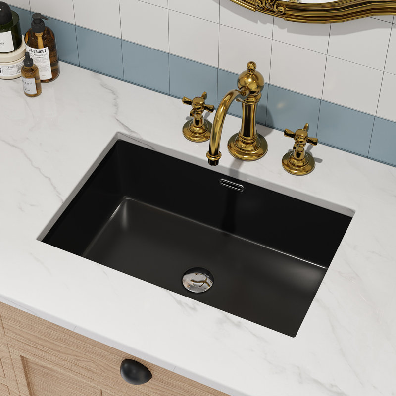 ClarityPure 23.60 in. x 15.55 in. Undermount Bathroom Sink in White Ceramic with Overflow Drain, Black
