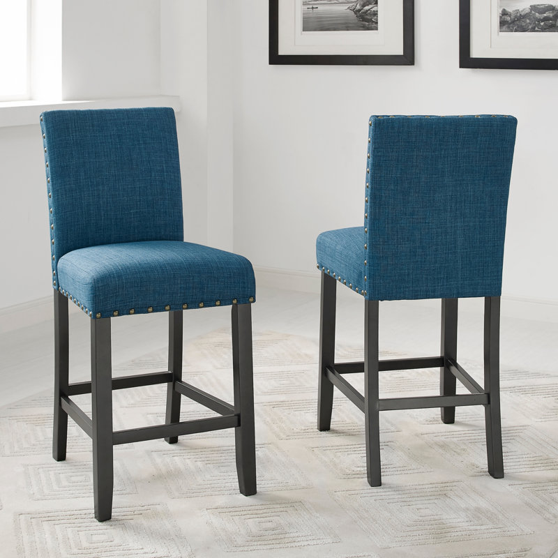 Fabric Counter Height Stools with Nailhead Trim, Navy/Black