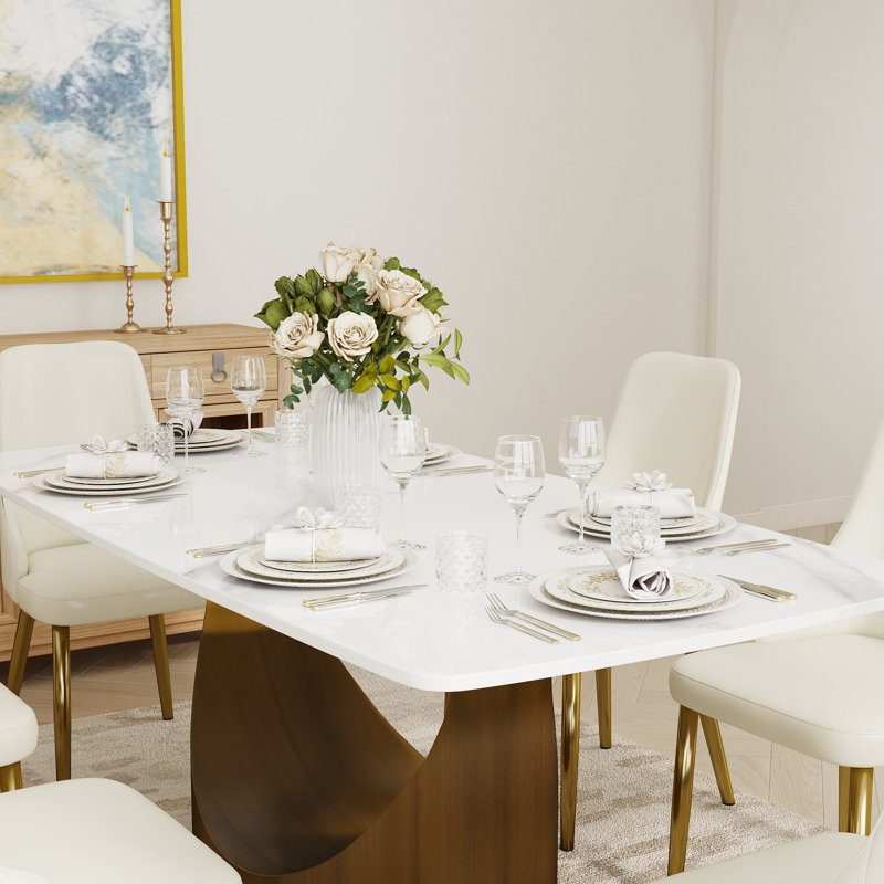Table de salle à manger Aliyas, H 29,53 po x L 63 po x l 35,4 po, Bronze, Blanc