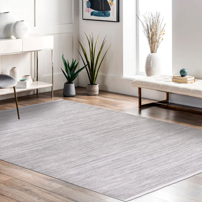 Modern/Striped Grey Machine Washable Non-Slip Area Rug