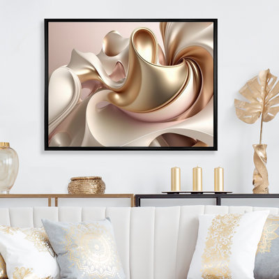 Subtile sophistication en rose exquis et or I - art abstrait à encre liquide