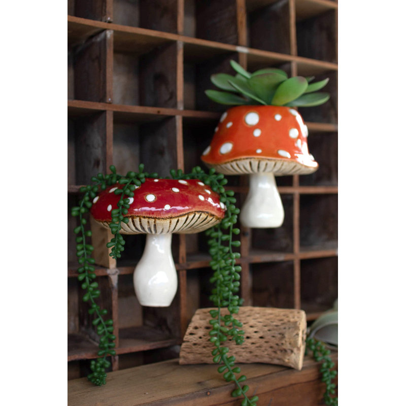  Ceramic Toadstool Wall Planters Set of 2 – 7" Tall Decorative Pots b