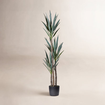 Artificial Green Yucca Tree in Black Planter Pot