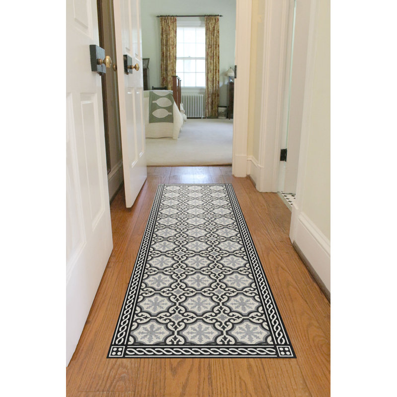 Tapis de cuisine à profil bas Un-Rug Chelsey de Matterly, Noir / blanc / gris clair, Tapis de couloir 1 pi 10 po x 5 pi 9 po