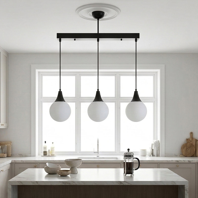 Adjustable Height Sphere Trio Linear Pendant Light, White