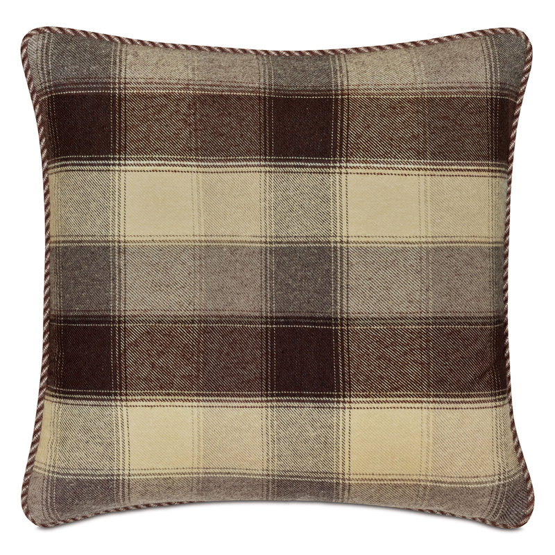 Highland Wool Square Pillow Cover & Insert, Square 20", Brown/Beige Plaid