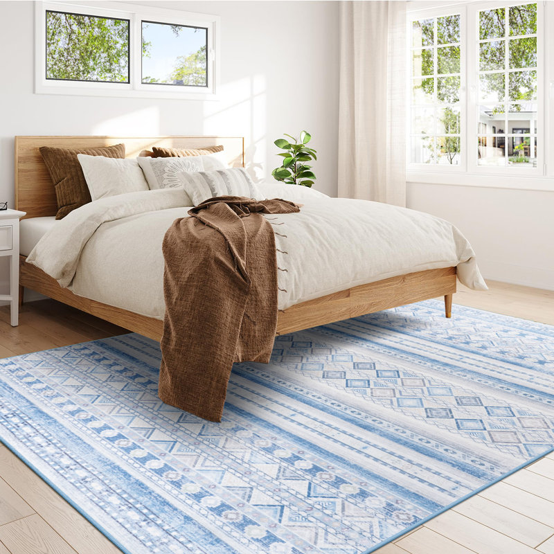Tapis aztèque à motif marocain lavable à la machine Wymond avec envers antidérapant, Rectangle 4pi x 6 pi