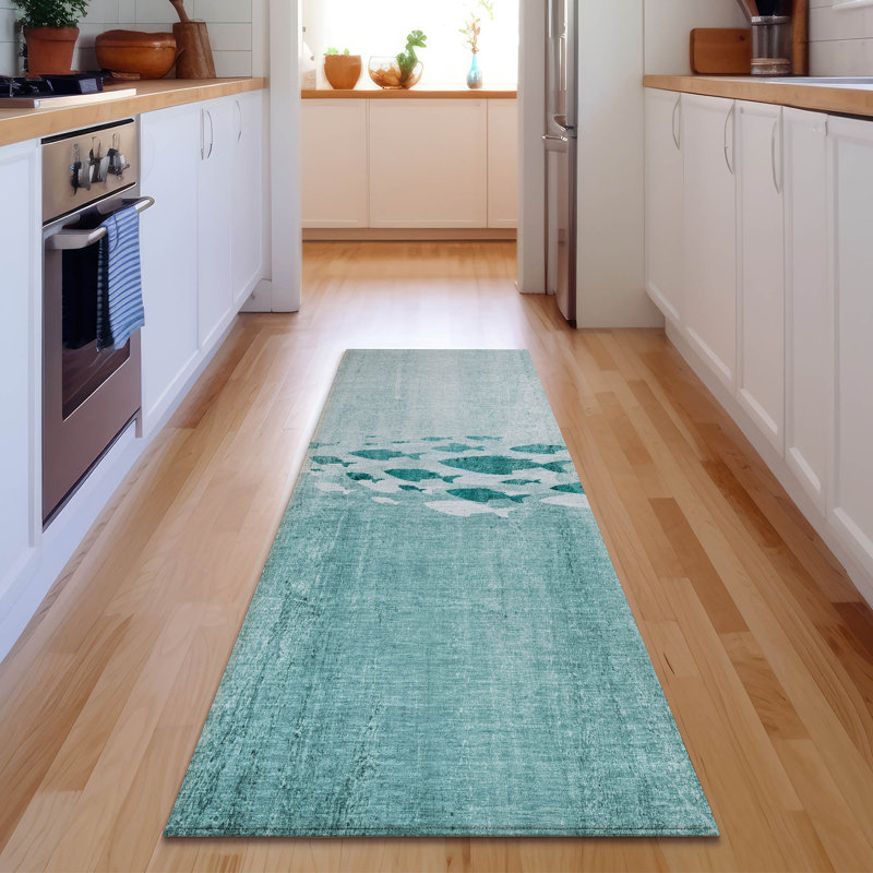 Premium Machine Washable Cerrito Teal Rug, Runner 2'3" x 7'6"