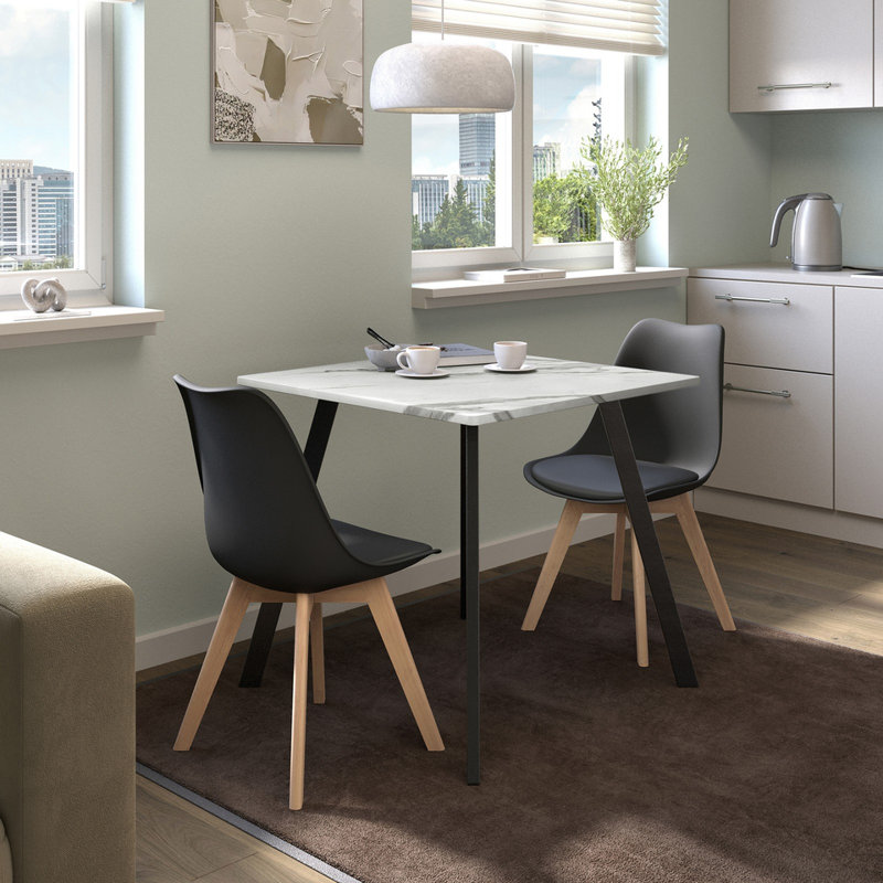 2 - Person Dining Set, White Marble / Grey