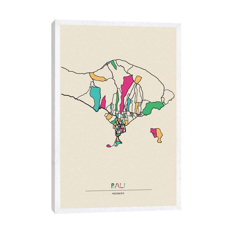 Bali, Indonesia Map by Ayse Deniz Akerman - Print on Canvas, 66.04 cm H x 45.72 cm W, White Floater Frame