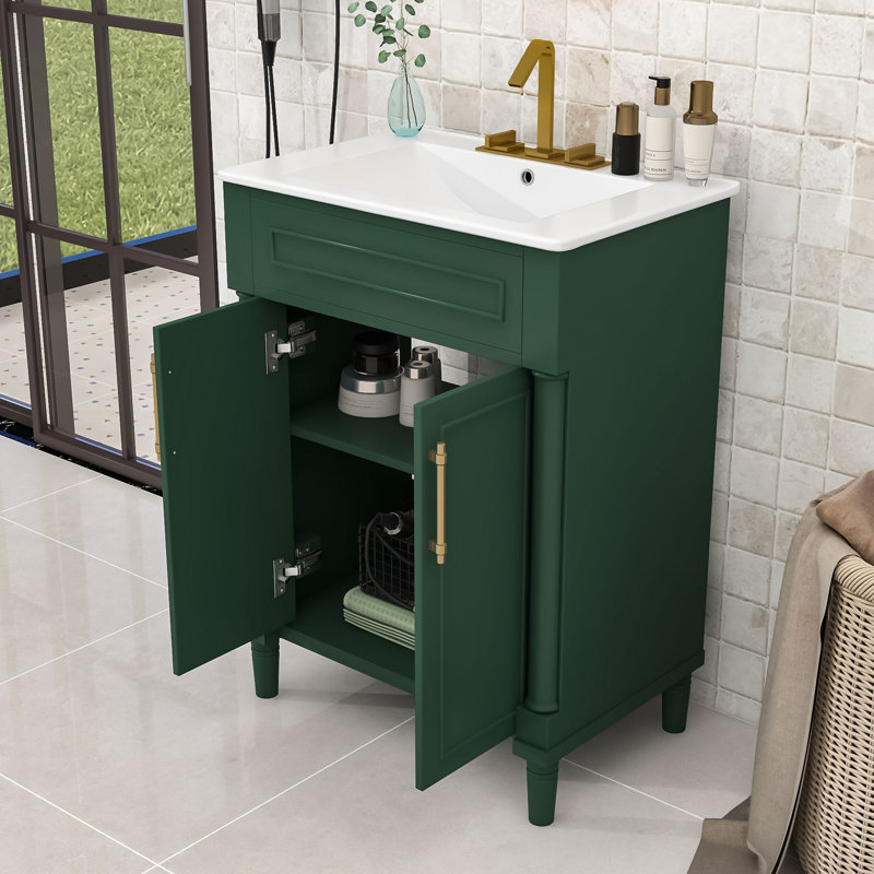 Meuble-lavabo compact 24 po avec lavabo - Design épuré, Vert