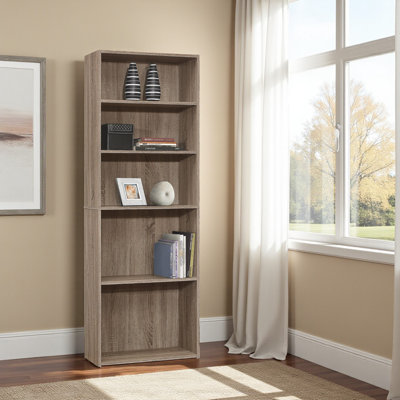Bibliothèque Vogne avec 5 tablettes ouvertes au fini brun, H 70,99 po x l 24,57 po x P 11,53 po