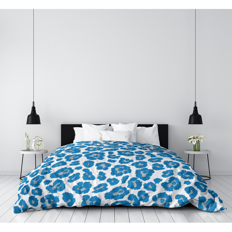 Housse de couette simple, Polyester brossé, Housse de couette pour très grand lit, Blanc / bleu clair / gris