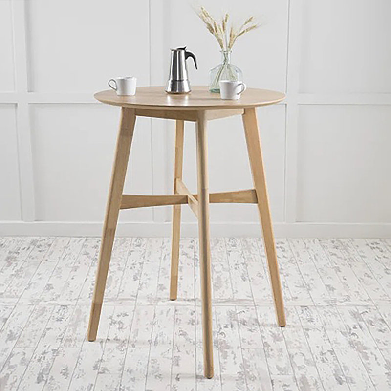 Table de bar ronde en bois de style Mid-Century moderne de 42 po de hauteur avec pieds fuselés , Chêne