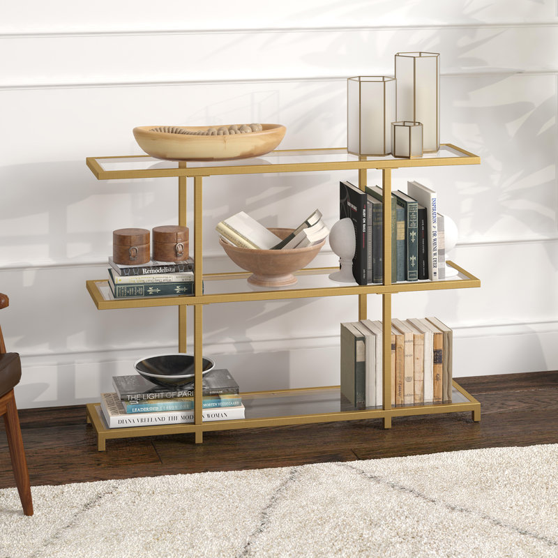 Mcchesney 162.6cm Glass Top Console Table, 106.68 cm W x 25.4 cm D x 73.66 cm H, Brass