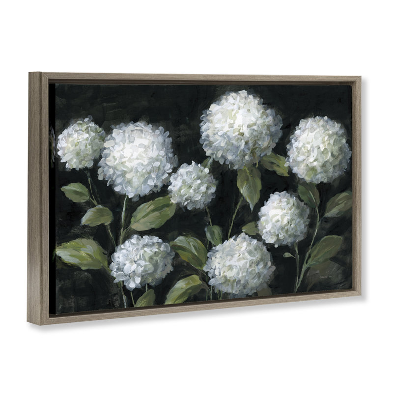Midnight Garden Hydrangeas Floating Frame, design by Danhui Nai, 21" H x 31" W, Montalcino Elm Floater Frame