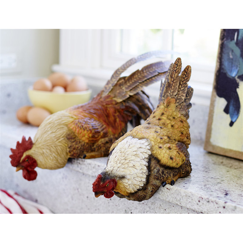Poule et coq avec tablettes en métal (ensemble de 2)