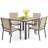 5-Piece Outdoor Patio Rectangular Dining Table Set with 4 Stackable PVC-coated polyester Fabric Armchairs-1309326408-1309326415-1309326413