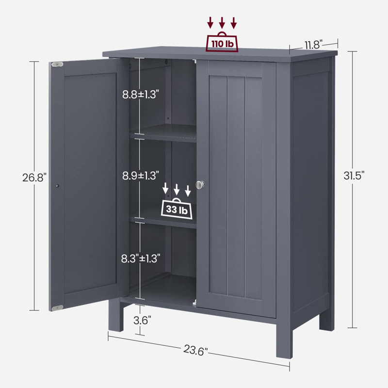 Armoire de rangement pour salle de bain avec 2 tablettes réglables, Gris ardoise