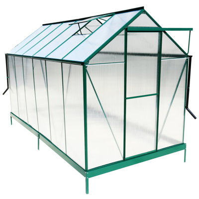 6.3'*12.2'* Greenhouse, Heavy Duty Outdoor Aluminum Walk-in Green House Kit with Rain Gutter, Vent and Door for Backyard Garden, color green