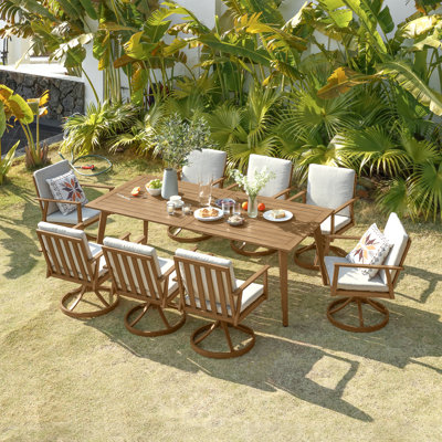 Seehill  Aluminum Outdoor Dining Set, Swivel Rotating Chairs & Table With Umbrella Hole, All-Weather Rust-Resistant Patio Furniture For Backyard, Poolside, Rooftop, Commercial Use