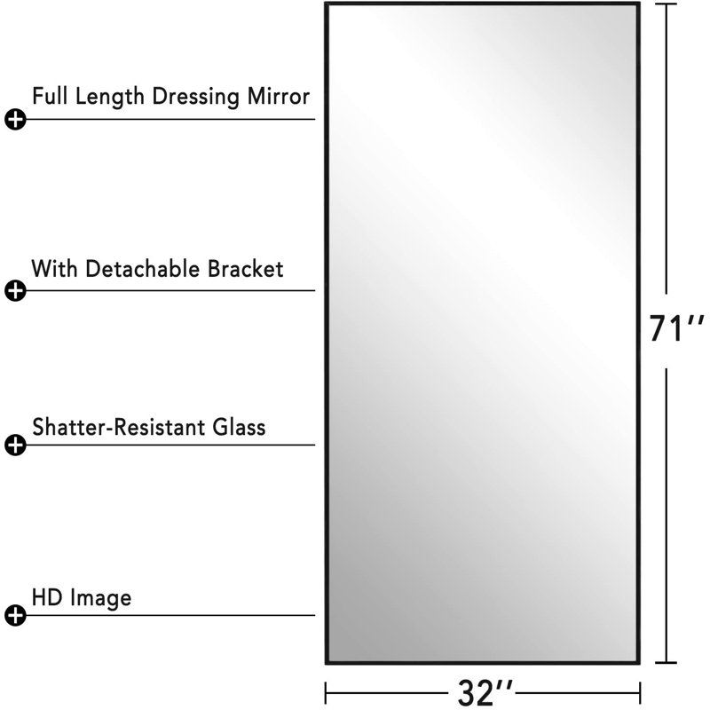 Miroir pleine longueur Ronan, H 71 po x l 32 po x P 4 po, Noir