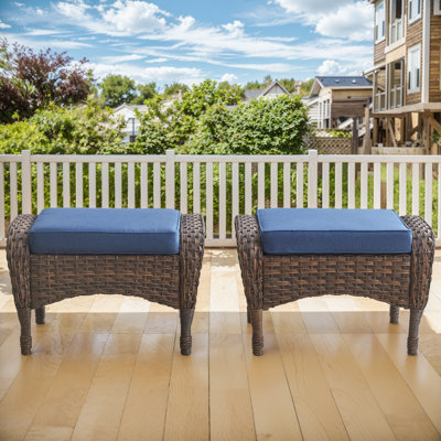 Valierius Versatile Outdoor Wicker Ottomans With Soft Cushions - Durable & Weather-Resistant For Patios, Gardens & Poolside Relaxation