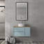 Armoire de meuble-lavabo mural 36 po à deux tiroirs + porte simple et plateau en bois massif, lavabo rond en céramique, design minimaliste moderne, pour salle de bain