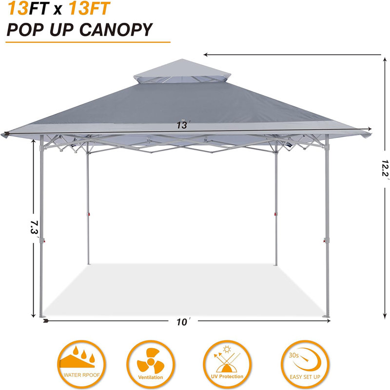 13X13ft Instant Pop Up Canopy Tent With Double Truss Frame, UV Protection, And Wind Vent Design For Outdoor Shade