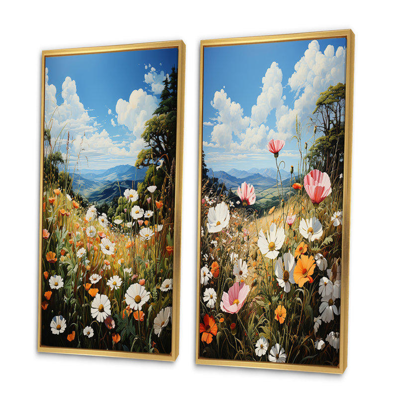 «Wildflowers Wonder Meadow», 2 pièces sur toile, Encadrement doré, H 24 po x l 20 po