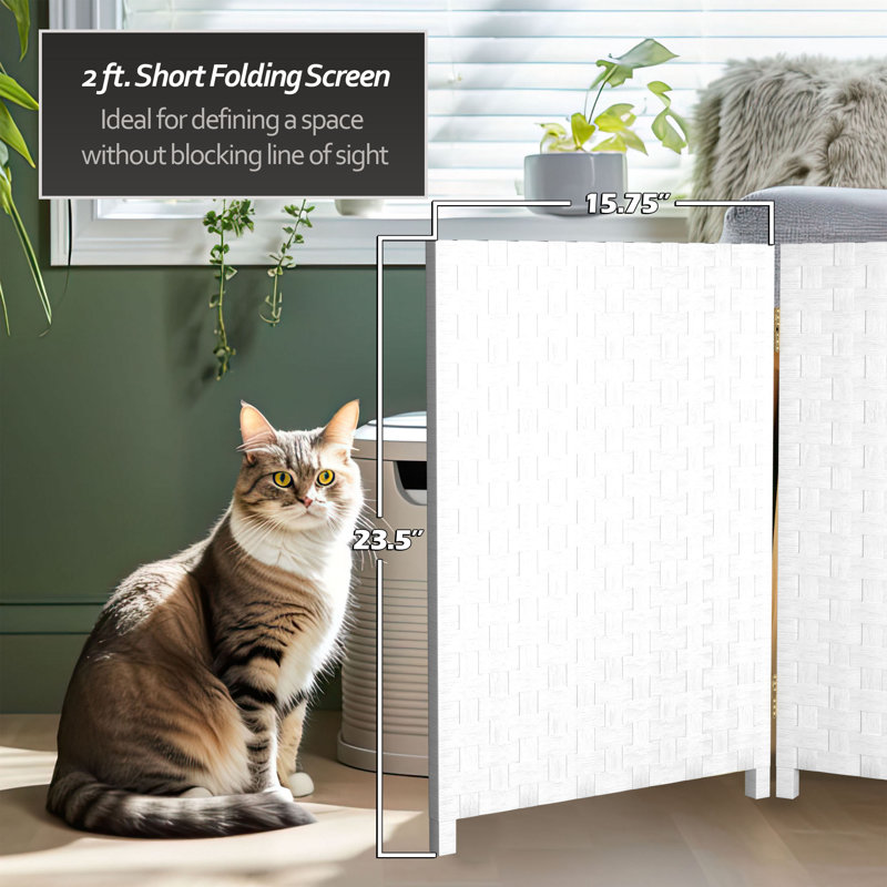 Akrivi Paravent court en fibre tissée, 4, Blanc