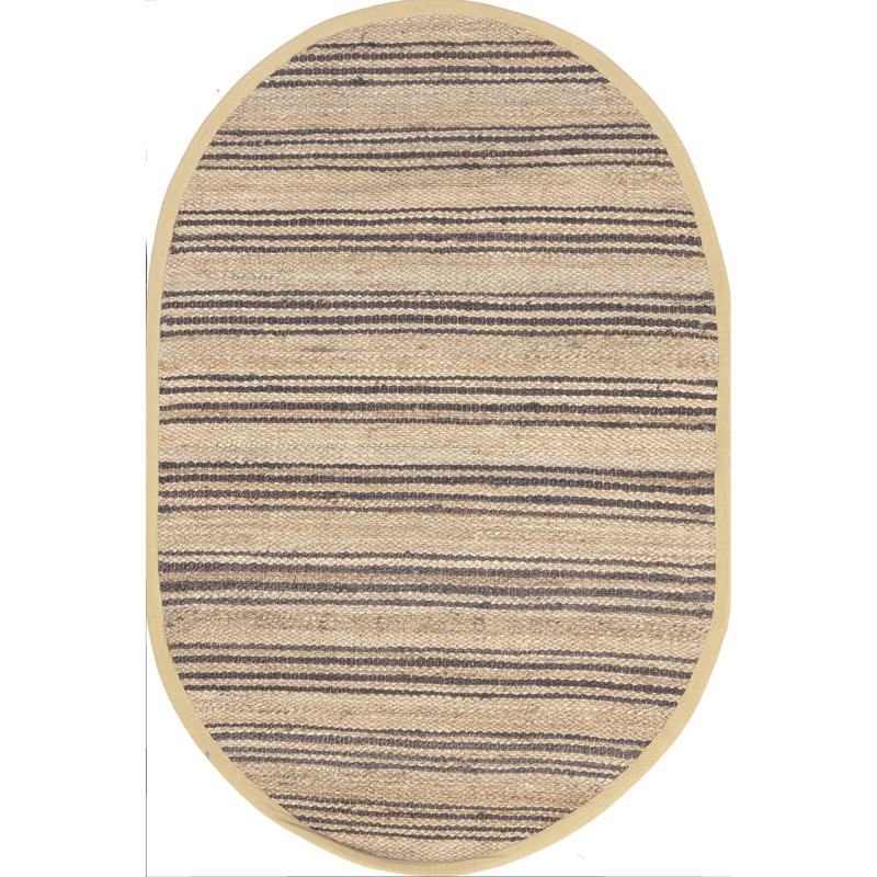 Natural Sycamore Striped Jute Area Rug, Oval 5' x 8'