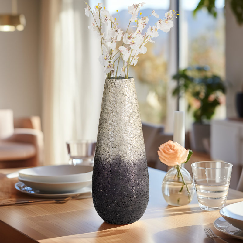 Vase en verre texturé craquelé, H 18 po x l 7 po x P 7 po, Ombré prune