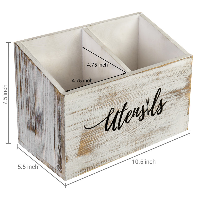 Metal Rectangle Flatware Caddy, White Wash