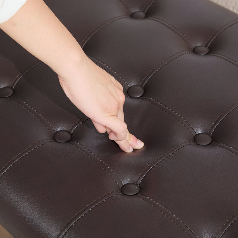 Banc de bout de lit capitonné à boutons avec appui-tête, similicuir et pieds en noyer, Coffee, Café