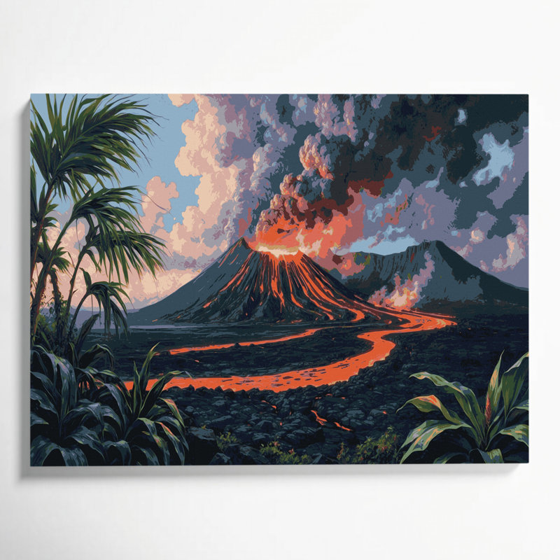 «Hawaiian Volcanoes», art mural sur toile grise, H 12 po x l 18 po