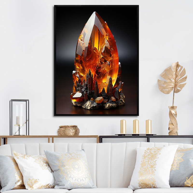 Citrine orange, pierre spirituelle orange - impression, H 20 po x l 12 po x P 1 po, Cadre flottant noir