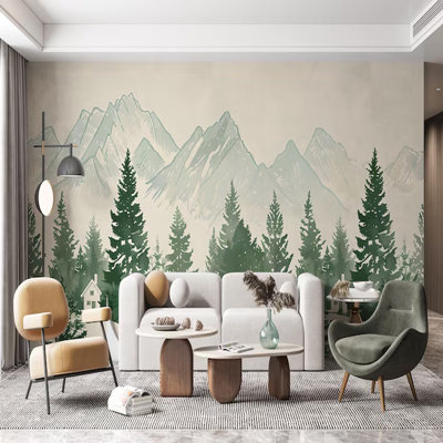 Soft Forest Mountains Wallpaper Mural