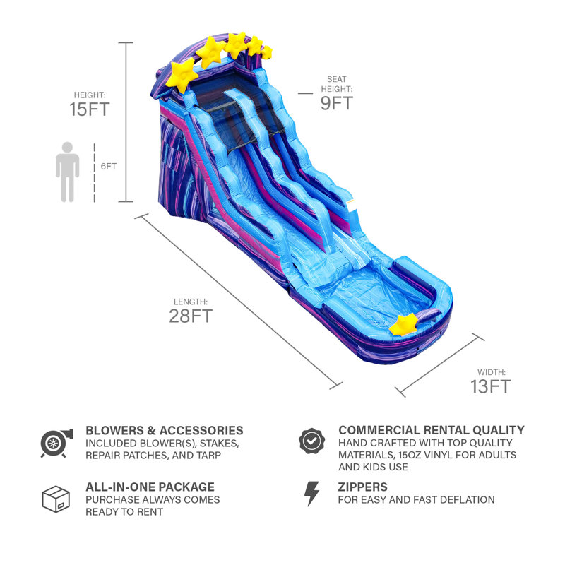 Glissade d'eau gonflable de qualité commerciale 15 pi avec piscine JumpOrange Galaxy