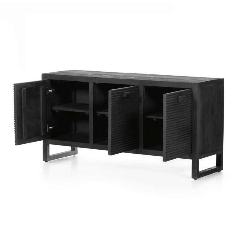 Solid Wood Sideboard Cabinet TV Console Black Pine Wood